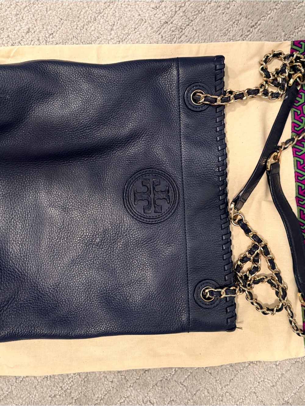 Tory Burch Navy Leather Chain-Strap Shoulder Bag